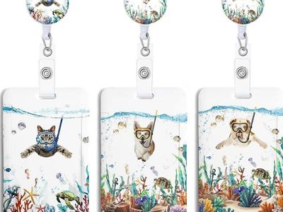 3 Set Diving Cat and Dog ID Badge Holder with Clip