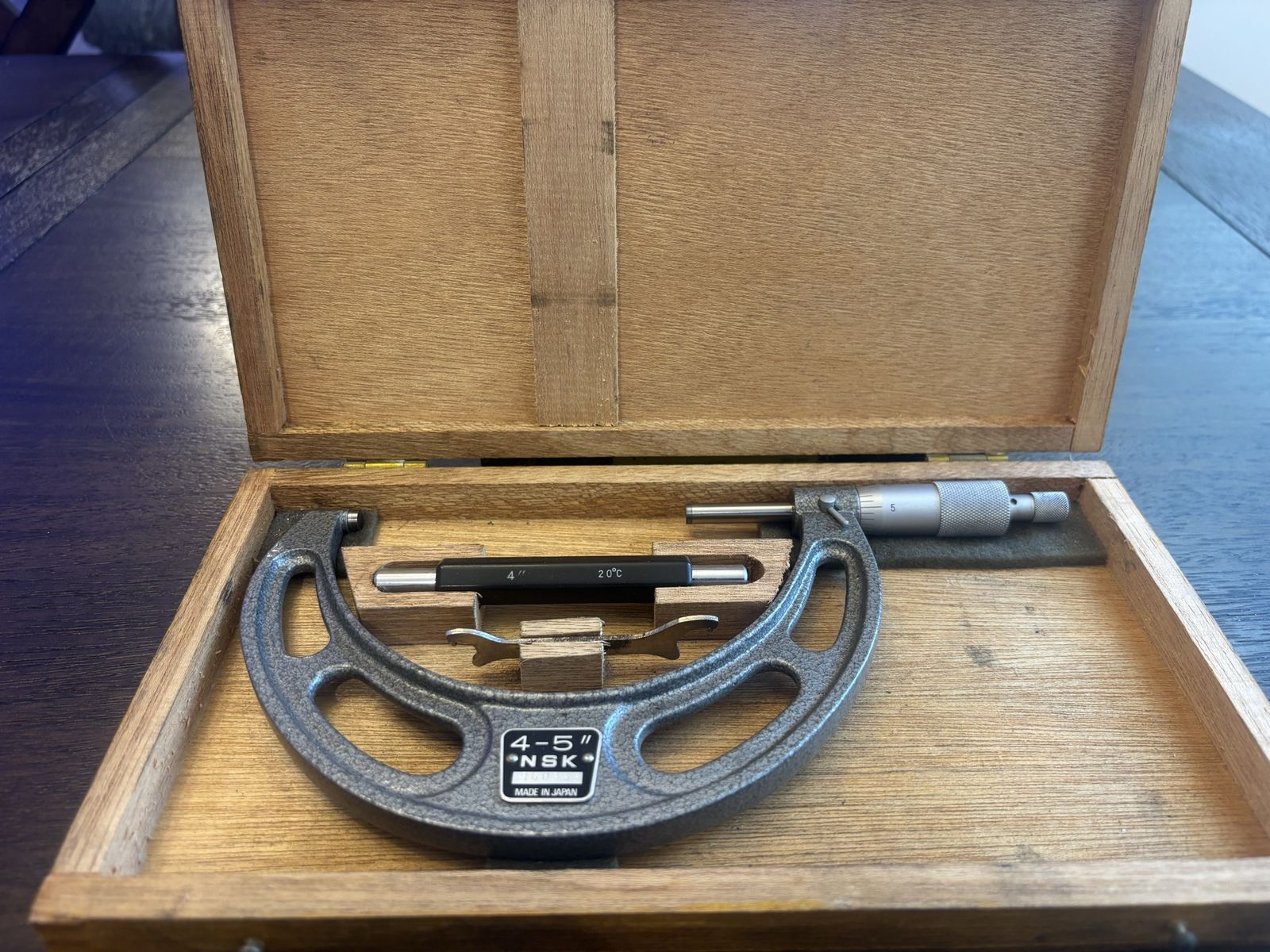 NSK 4-5" Japan Micrometer Outside Micrometer in Wooden Case, Made in Japan