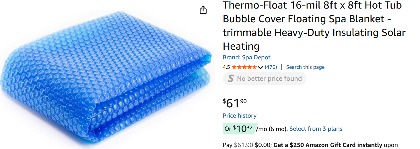 Thermo-Float 16-mil 8ft x 8ft Hot Tub Bubble Cover Floating Spa Blanket - 2 Available - New in Box