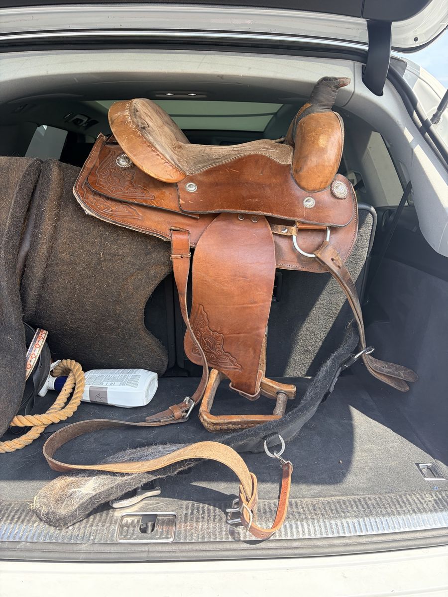 15-Inch Leather Western Roping Saddle with Front and Back Cinches