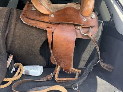15-Inch Leather Western Roping Saddle with Front and Back Cinches