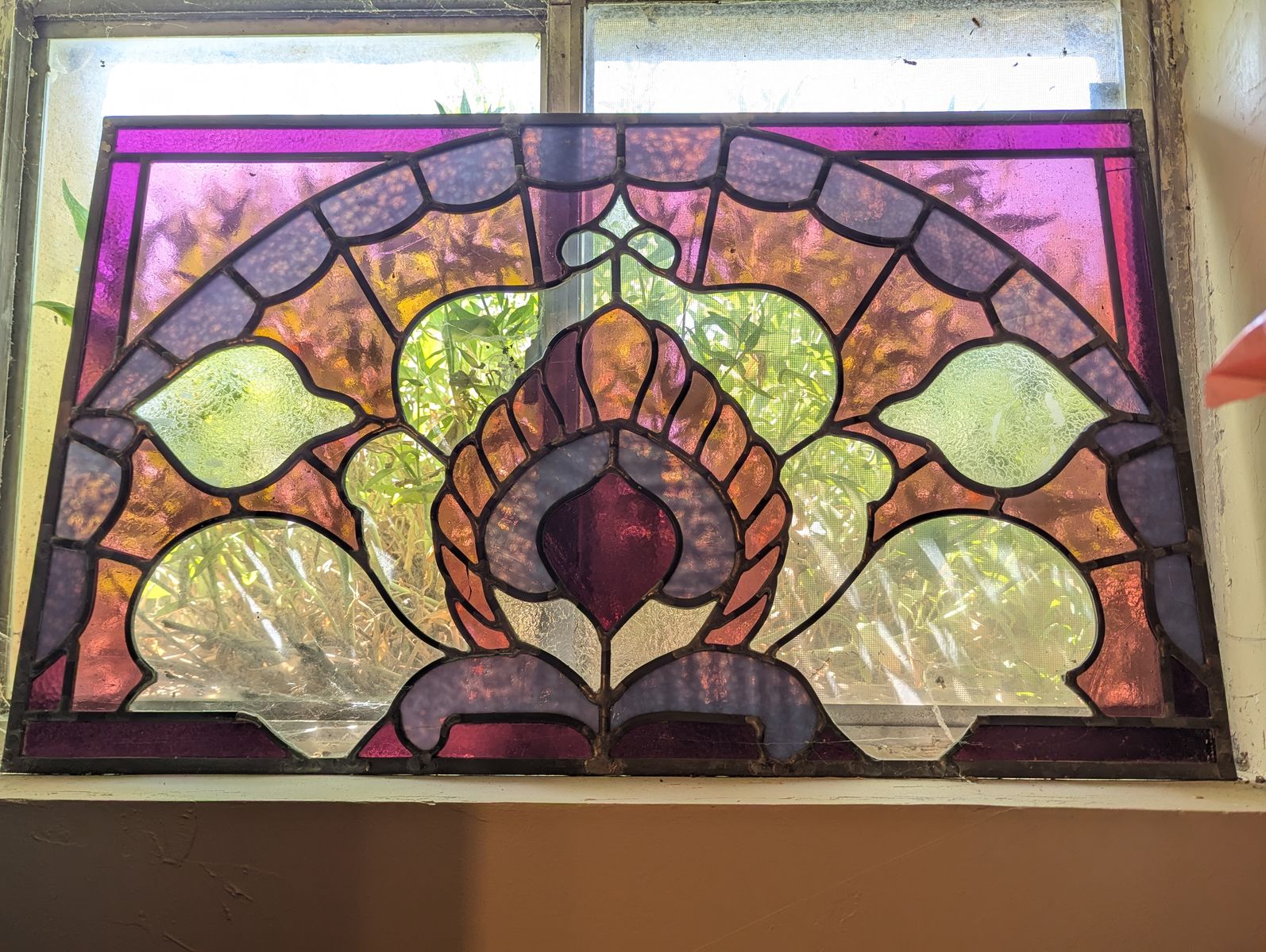 Antique Art Nouveau Stained Glass Window Panel - 18.75" x 30.5"