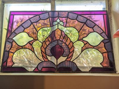 Antique Art Nouveau Stained Glass Window Panel - 18.75" x 30.5"