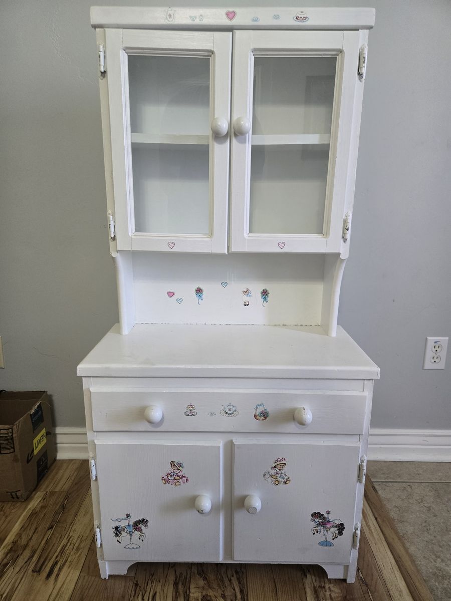 Girls Tea Cupboard with Porcelain tea set and American Girl outfits