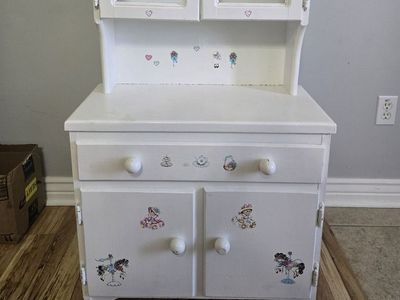 Girls Tea Cupboard with Porcelain tea set and American Girl outfits