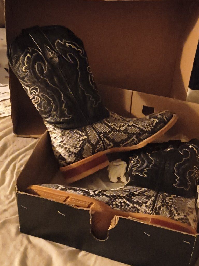 Arles Shoes Cowboy Boots JB701-A Black Ostrich Imitation Size 12