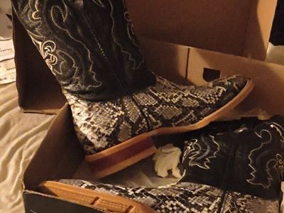 Arles Shoes Cowboy Boots JB701-A Black Ostrich Imitation Size 12