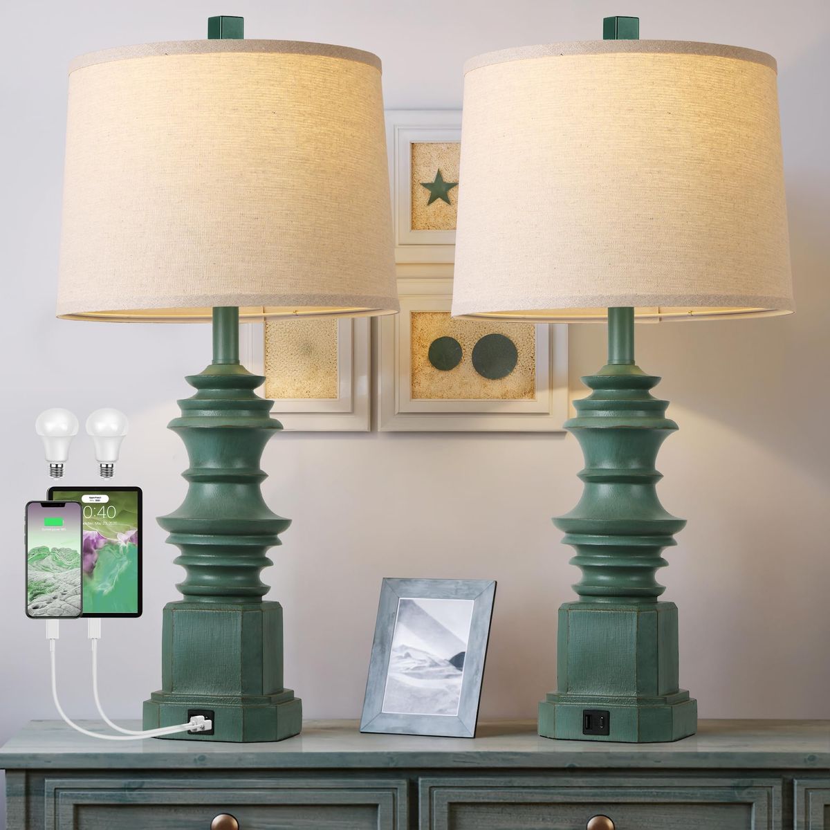 Set of 2 Farmhouse Table Lamps – Distressed