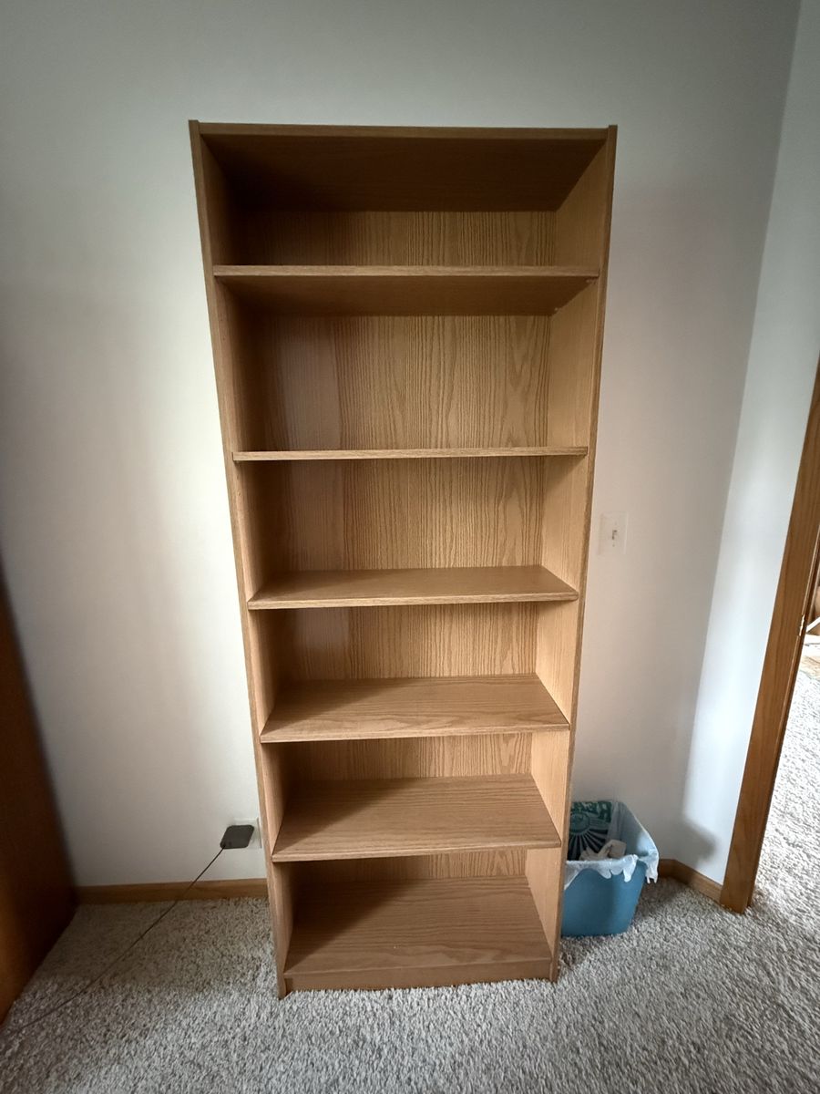 Tall Light Wood Bookcase 6-Shelf Storage Unit Display Shelf