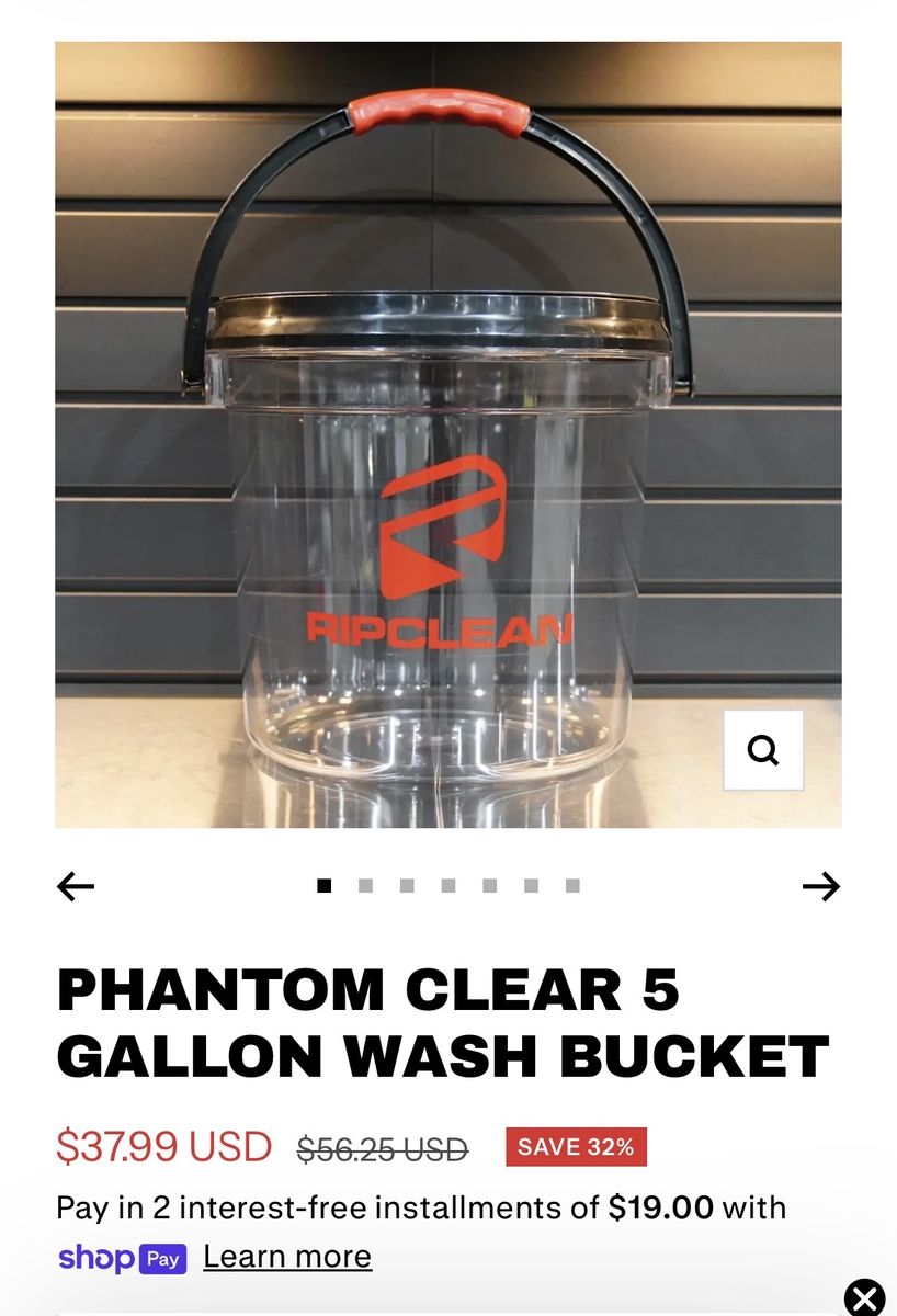 RIPCLEAN Phantom Clear 5-Gallon Wash Bucket - Durable Detailing Pail