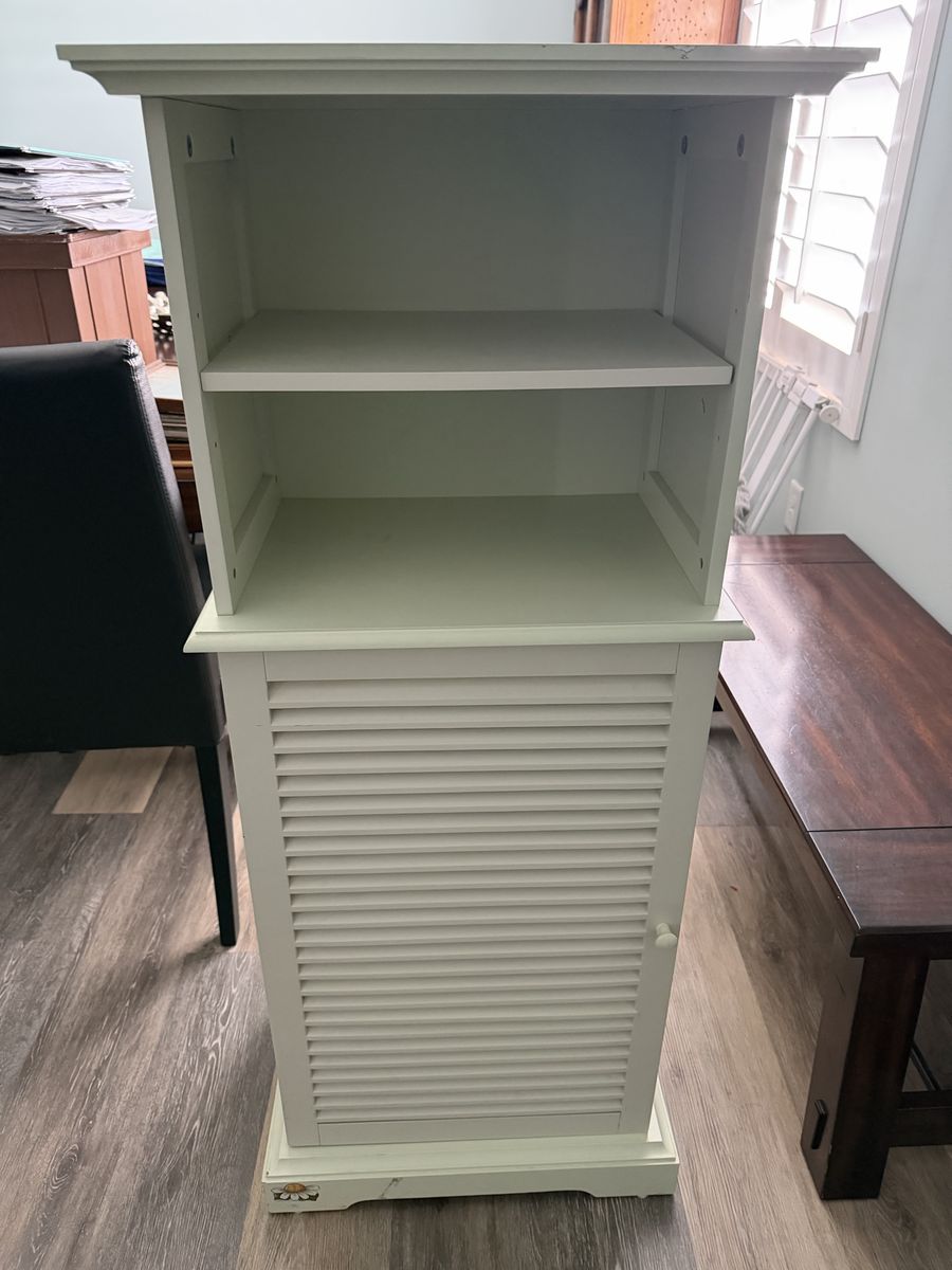 Light Green Freestanding Storage Cabinet with Open Shelves and Shutter Door