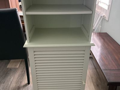 Light Green Freestanding Storage Cabinet with Open Shelves and Shutter Door