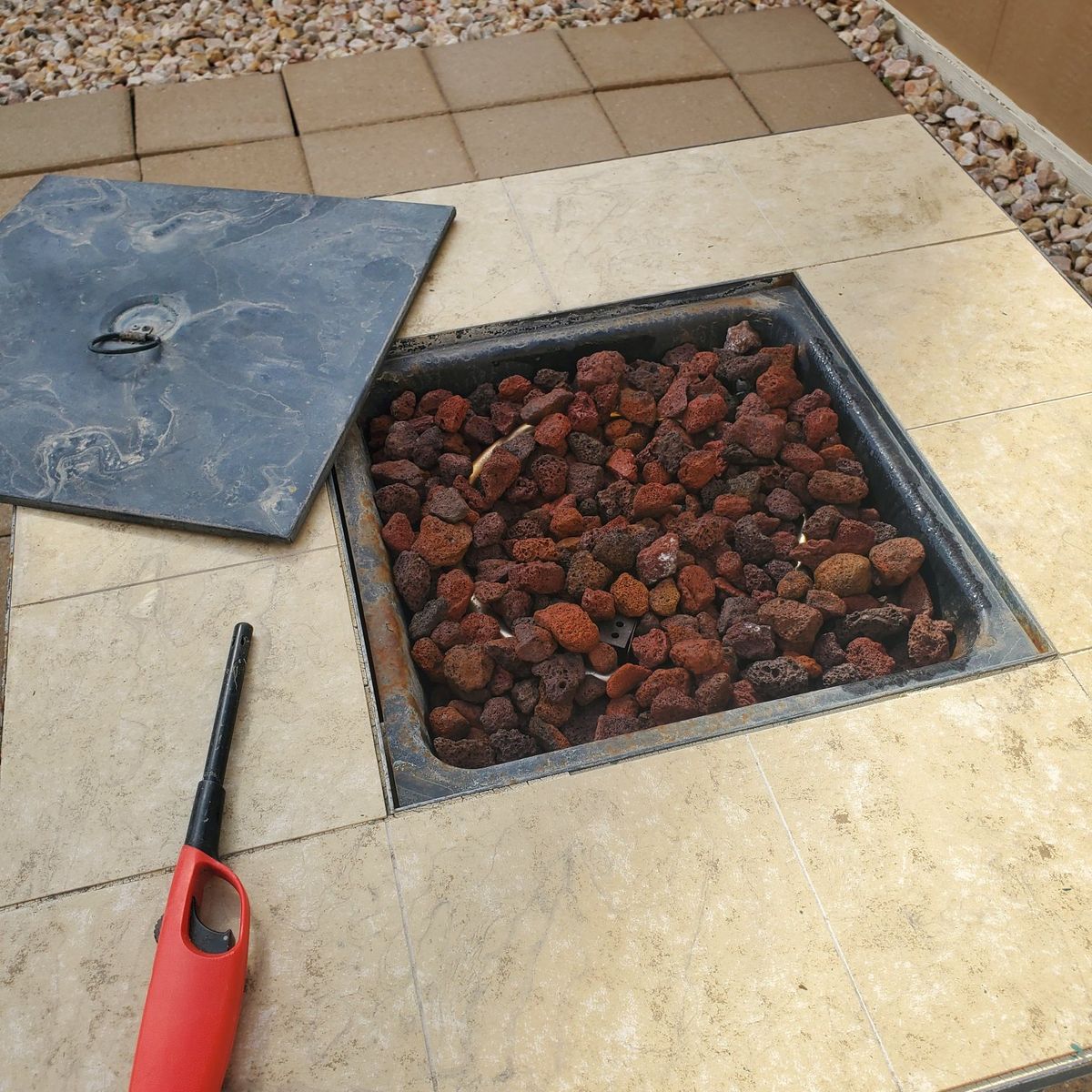 Gas firepit outdoors