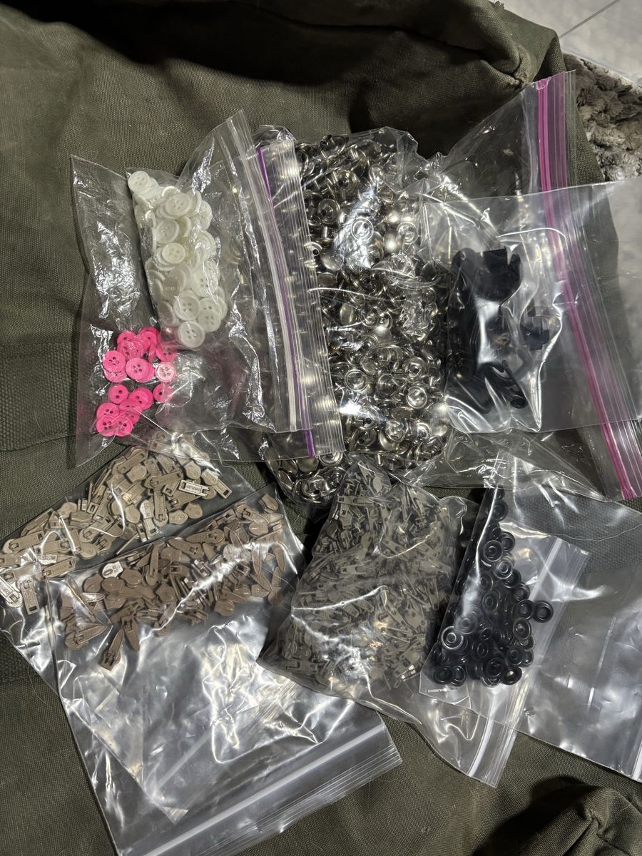 Assorted Crafting Lot: Buttons, Snaps, and zippers - Various Colors & Sizes