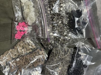 Assorted Crafting Lot: Buttons, Snaps, and zippers - Various Colors & Sizes