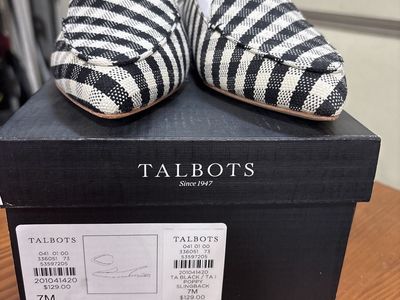 Talbots Poppy Slingback Flats - Black & White Stripe, Size 7M - New with Box