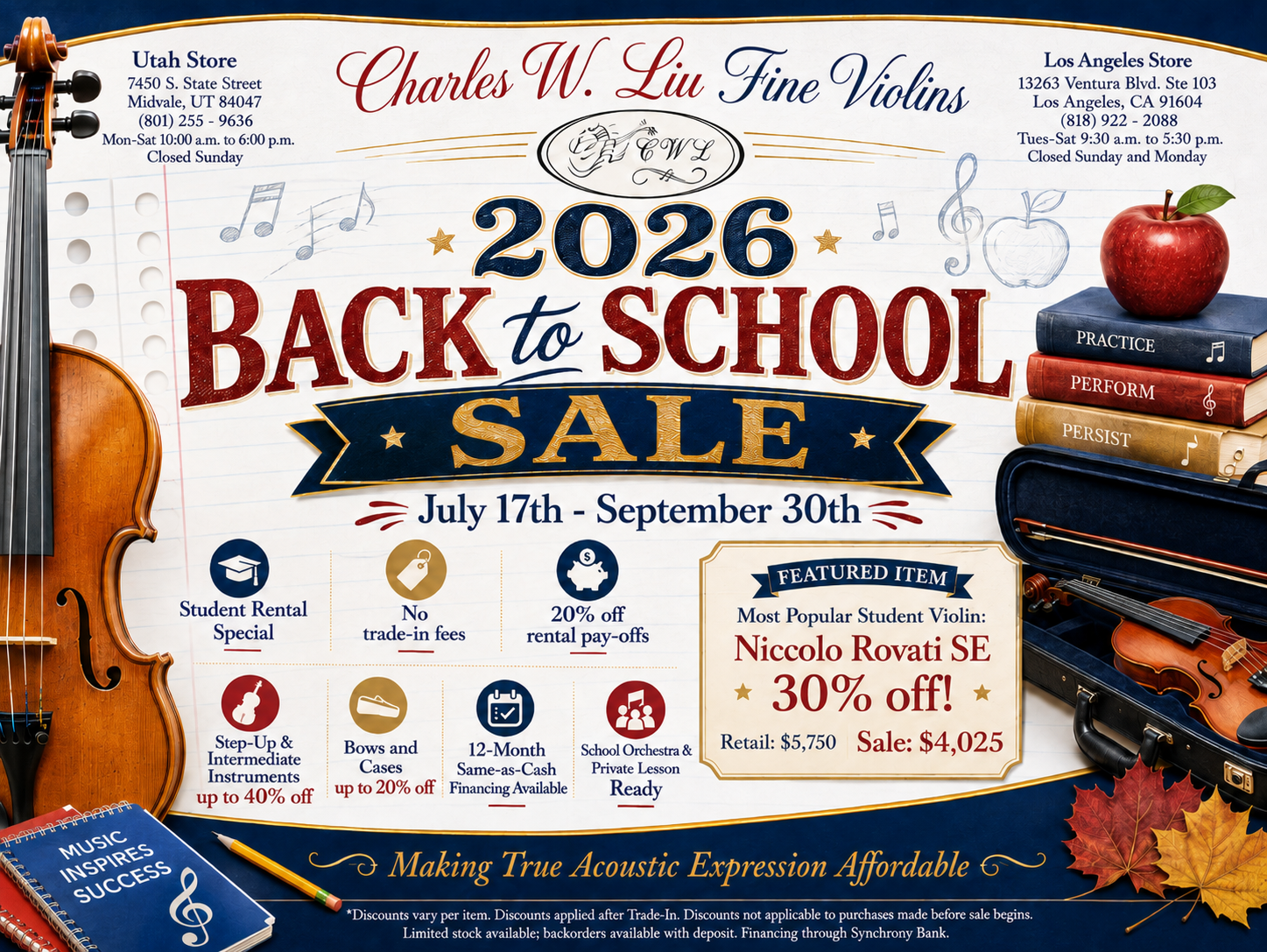 BACK TO SCHOOL SALE violin/viola/cello/bass/bow/case