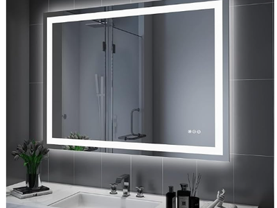 LED Bathroom Mirror, 48"x 32" with Front and Backlight, Stepless Dimmable Wall Mirrors Anti-Fog, Shatter-Proof, Memory, 3 Colors