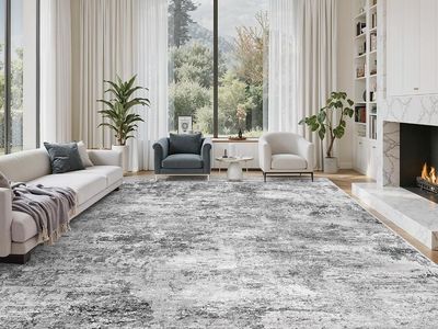 NEW Modern Abstract 8x10 Area Rug - Dark Gray & White Distressed abstract Modern