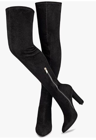Black Thigh High Boots Stretch Suede Over The Knee High Boot 4" Heal