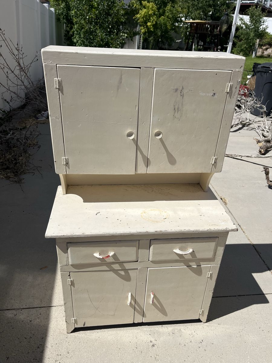 Antique Children’s Play Farmhouse Wood Kitchen Cabinet Hutch