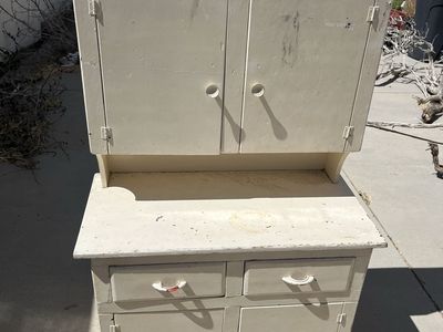 Antique Children’s Play Farmhouse Wood Kitchen Cabinet Hutch