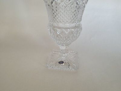 Bohemia Crystal Cut Glass Flower Vase Urn on Pedestal - Diamond Pattern Clear Glass