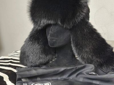 Bearline Black Fur Trapper Ushanka Hat Size L/XL with Dust Bag