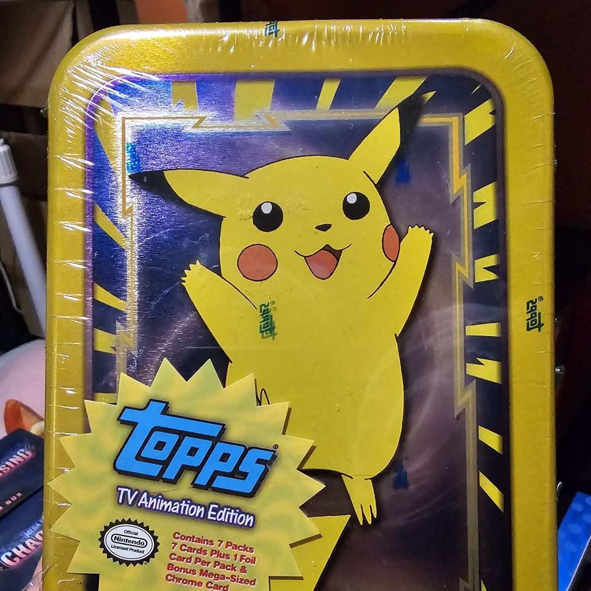 Vintage Topps Pokemon TV Animation Edition Trading Card Tin Meowth and Pikachu