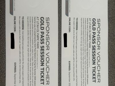 Utah Olympic Park Summer Gold Pass Voucher Tickets - Set of 2