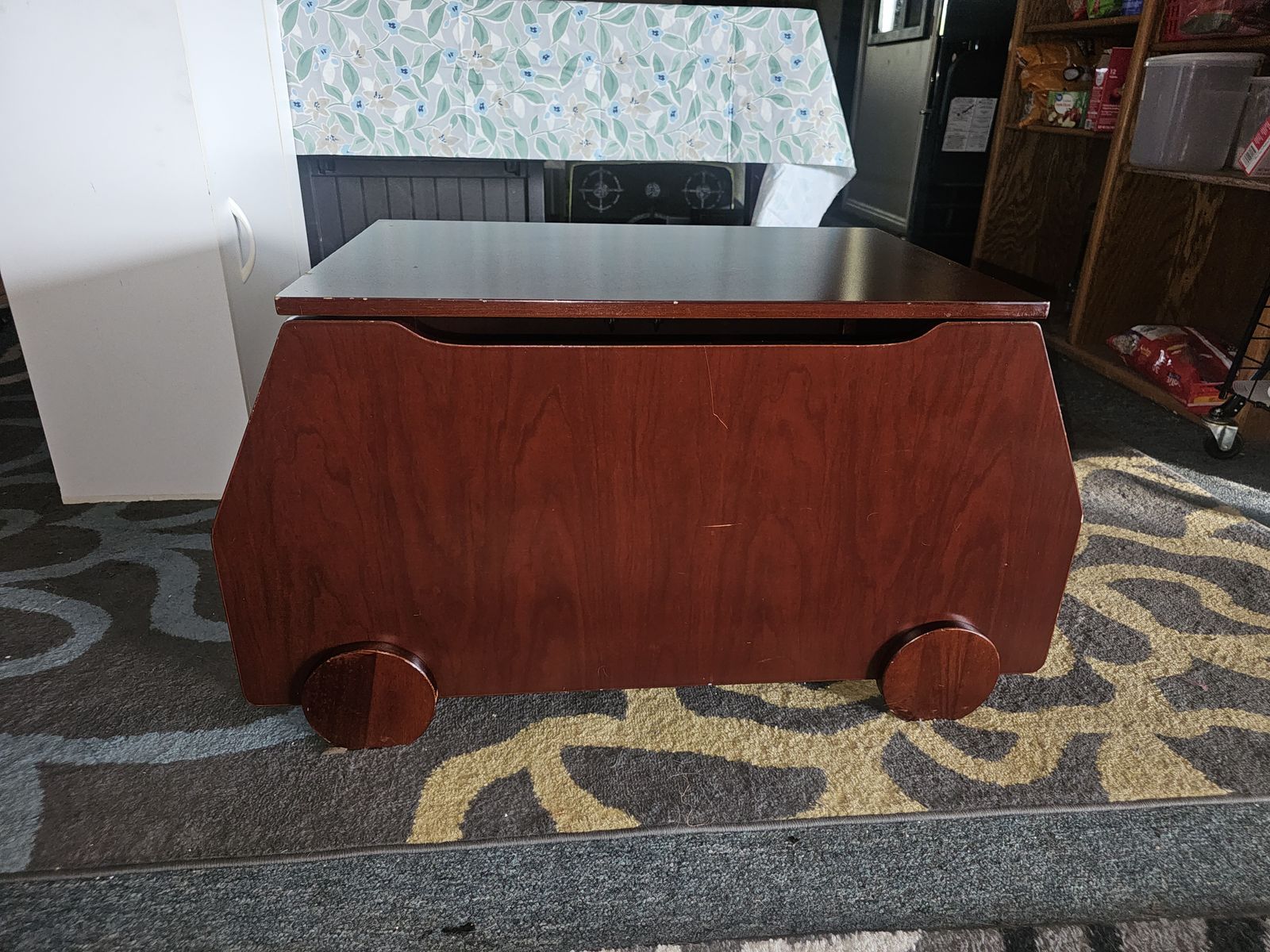 Wooden Toy Box Chest with Wheels and Storage Compartment