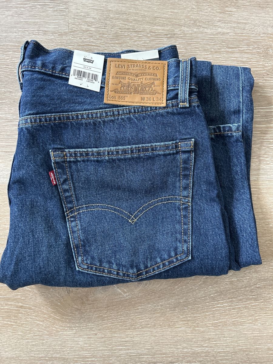 Levi's Men's 555 Relaxed Straight Jeans Dark Blue W36 L34 NWT 100% Cotton Mid-Rise