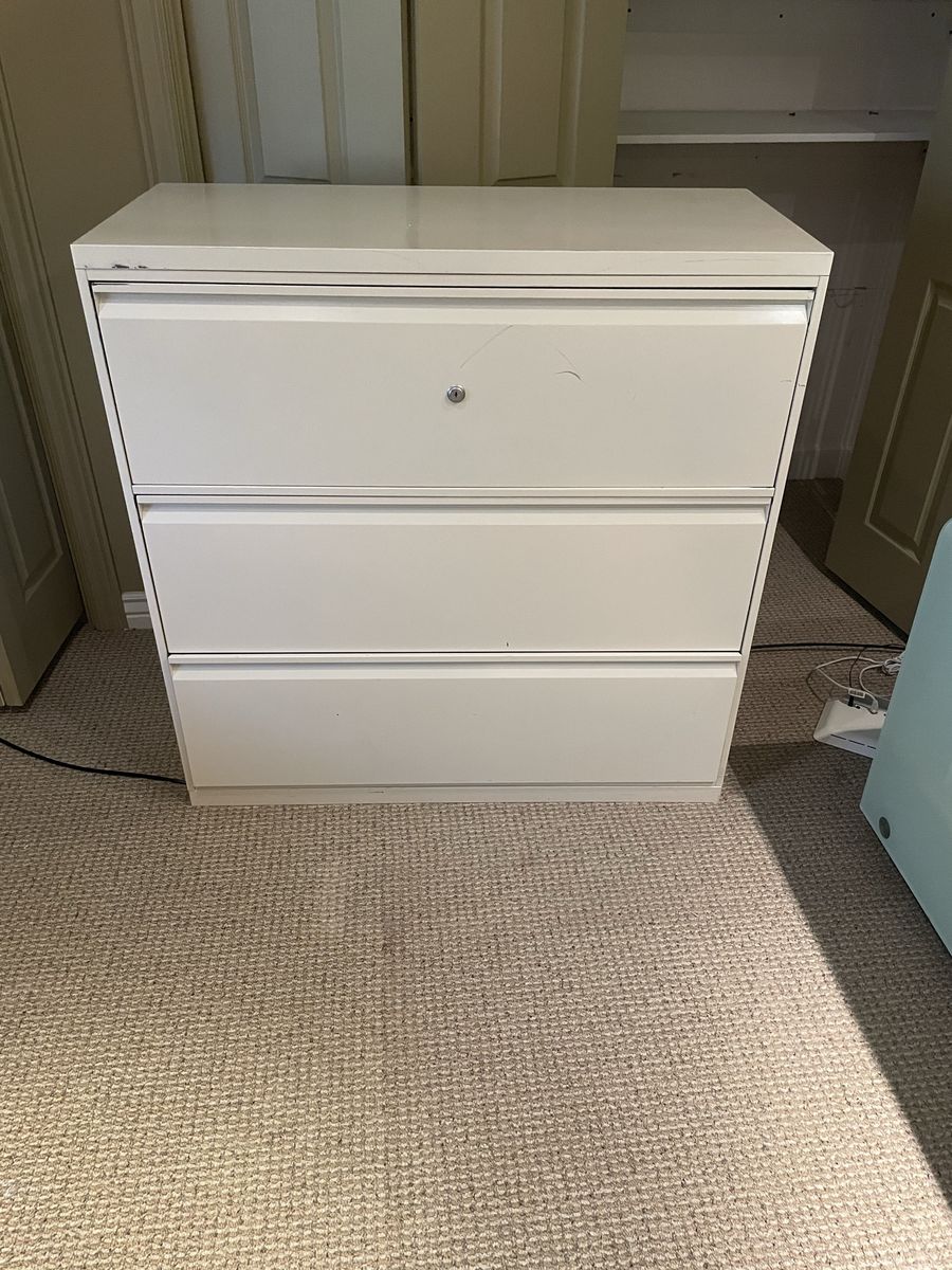 White 3-Drawer Lateral Filing Cabinet  - Office Storage Furniture