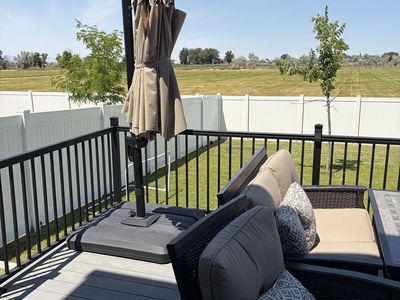 Cantilever Outdoor Patio Umbrella with Weighted Base, Tan/Black, Large