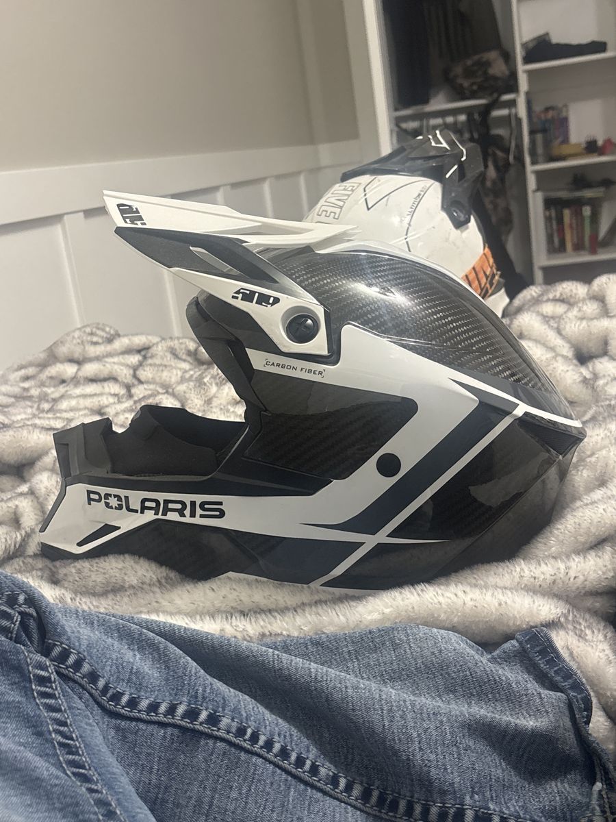 509 Polaris Carbon Fiber Motocross Helmet - Black/White, Excellent Condition