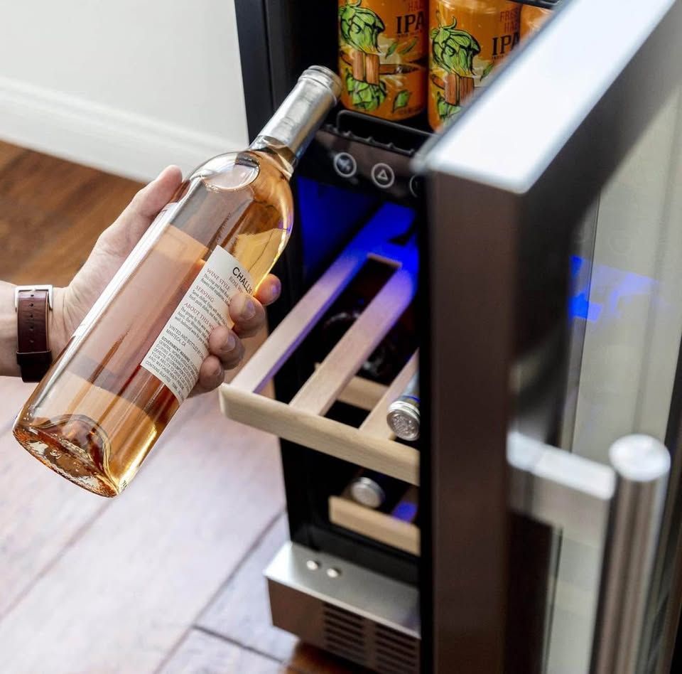 Newair 15" Wine and Beverage Refrigerator 9 Bottle and 48 Can Capacity, Beverage Cooler in Stainless
