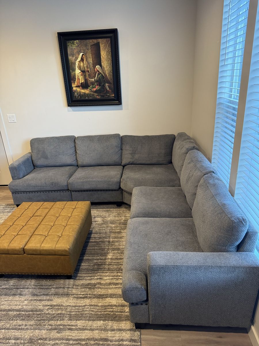 Gray fabric L shaped sectional
