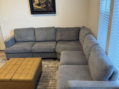 Gray fabric L shaped sectional