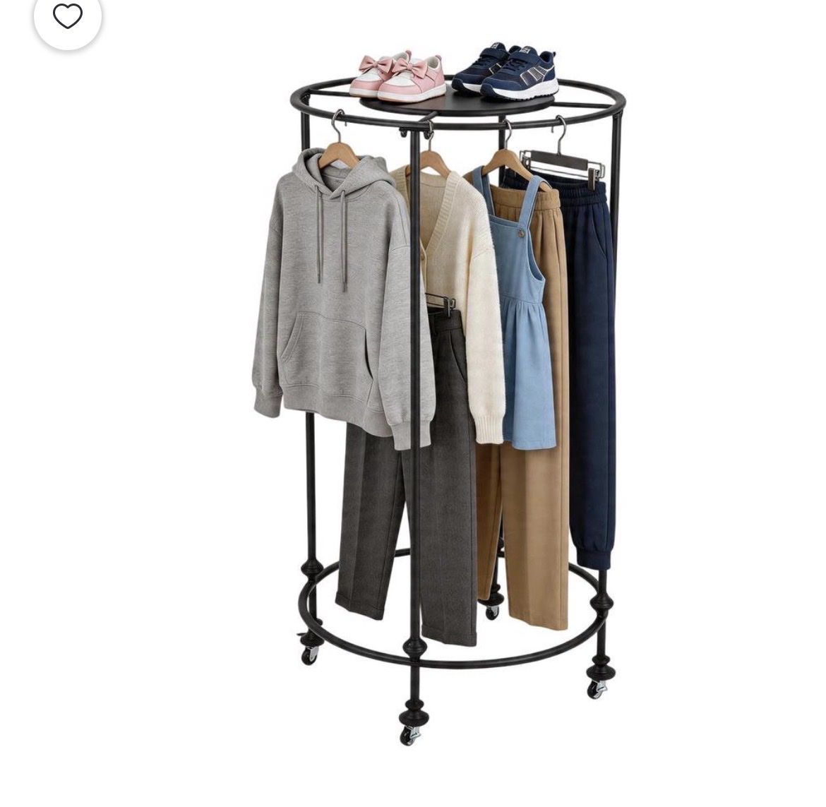 Multifunctional Round Metal Clothes Rack clothing storage heavy duty, rolling garment, with topper.