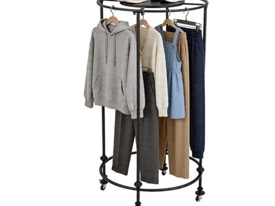 Multifunctional Round Metal Clothes Rack clothing storage heavy duty, rolling garment, with topper.