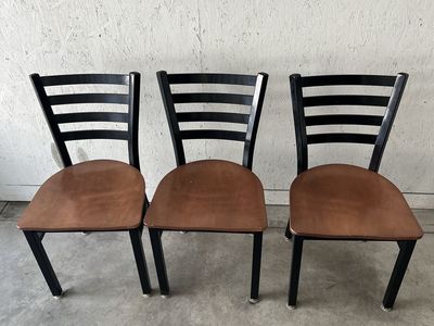 Set of 3 Vintage Black Metal Frame Ladder Back Dining Chairs with Wood Seats