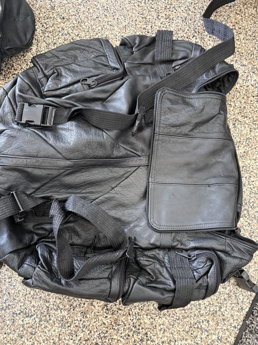 Leather Motorcycle backpack and duffle bag