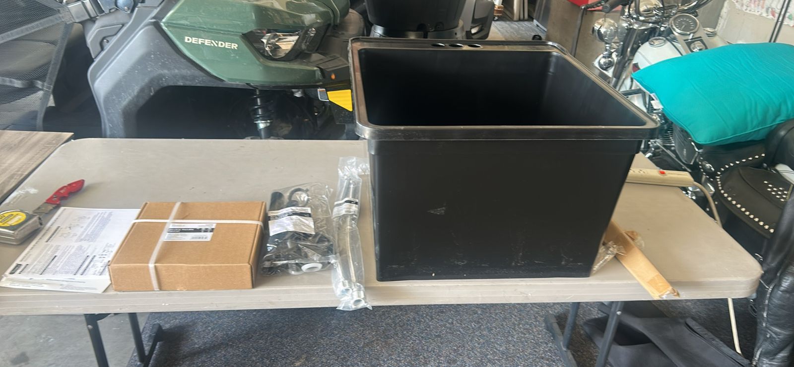 2 Tehila Utility Sinks with Supply Lines and Installation Accessories. One white. One black. $100 each