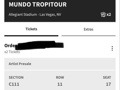 2 Karol G Tropitour Tickets - Allegiant Stadium Las Vegas - Aug 7, 2026 - Sec C111 Row 11
