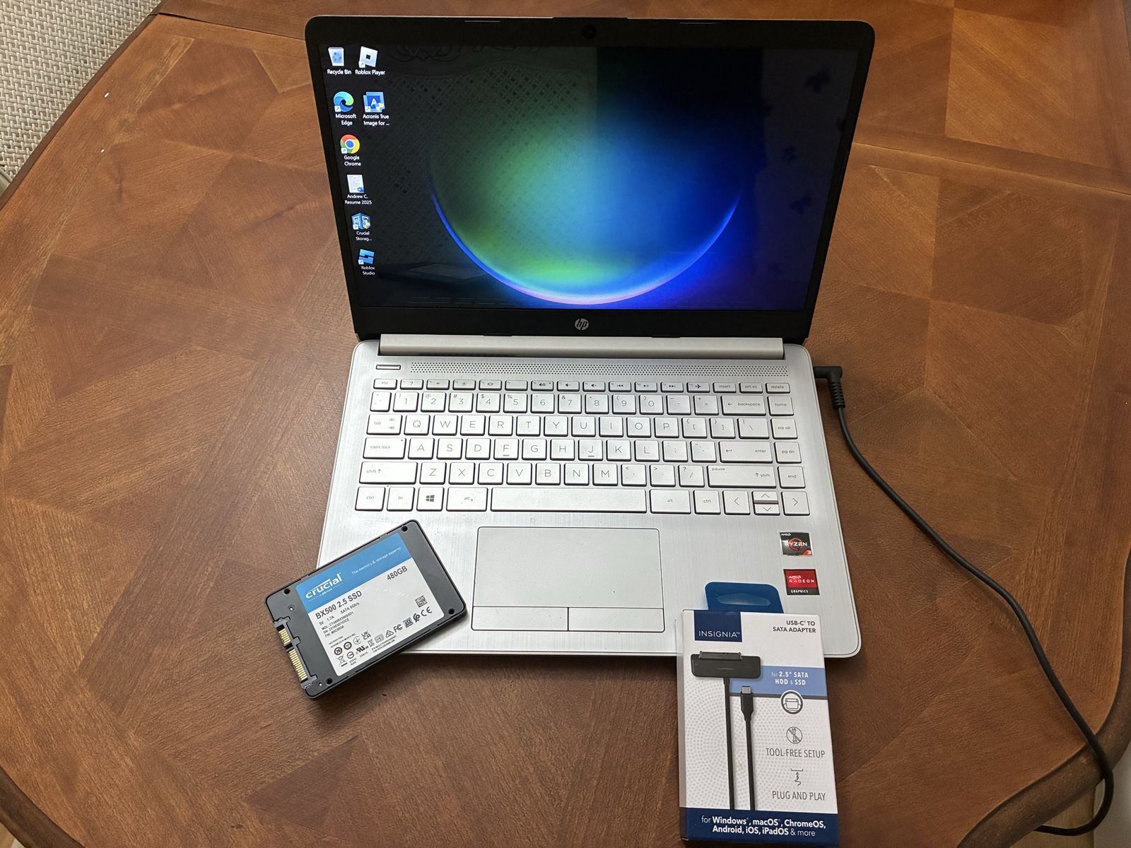 HP Laptop Bundle with Crucial 480GB SSD and Insignia USB-C to SATA Adapter