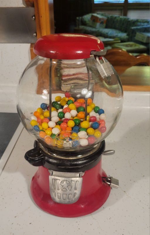 Vintage Red and Black Glass Globe Gumball Machine with Locks