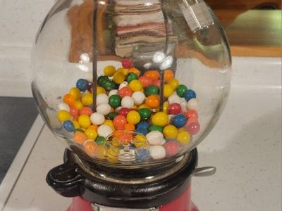 Vintage Red and Black Glass Globe Gumball Machine with Locks