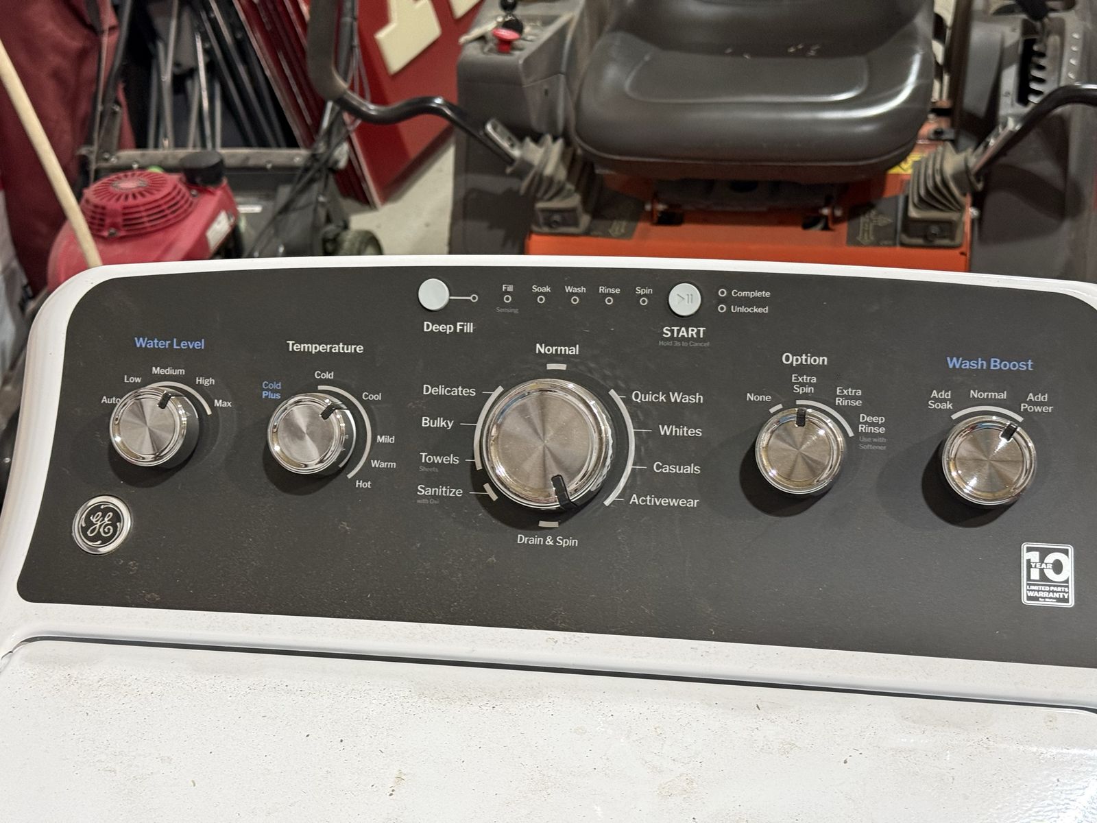 GE Top Load Washer White with Deep Fill, Sanitize, and Wash Boost Features - Used