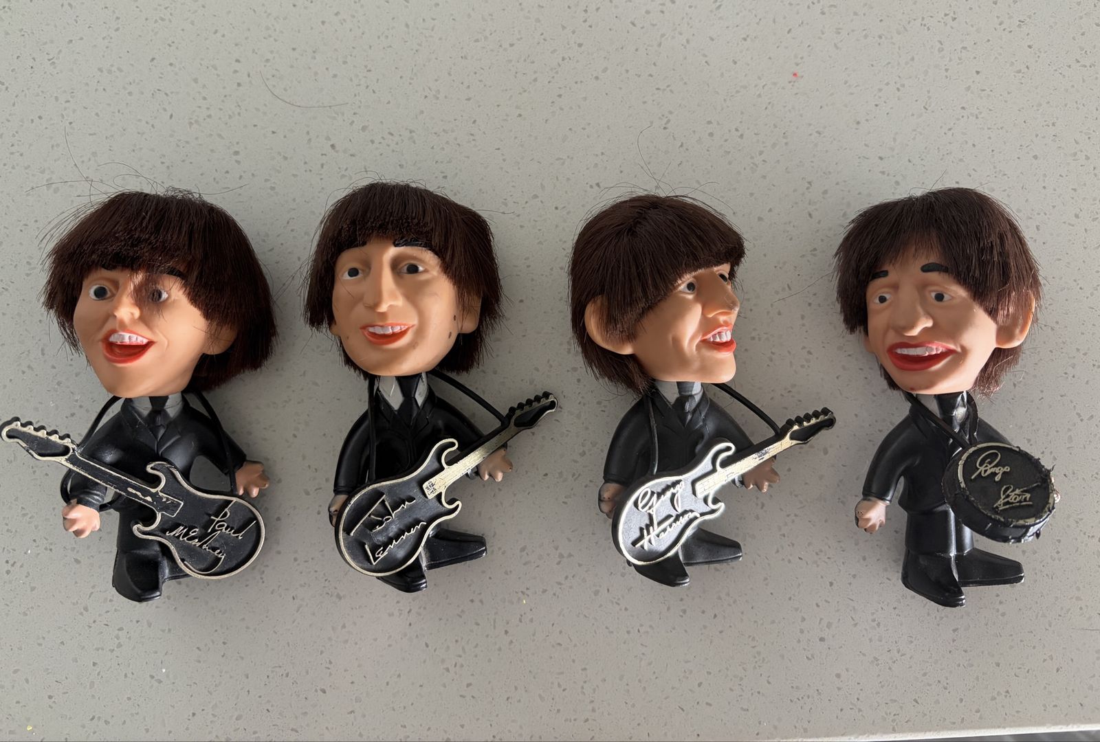 1964 Beatles "Car Mascots" bobbleheads Paul McCartney, John Lennon, George Harrison, Ringo Starr