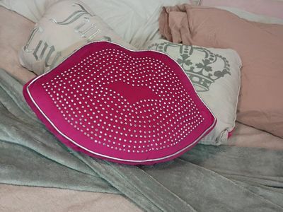 Juicy Couture Pink Rhinestone Lips Decorative Throw Pillow with Silver Trim